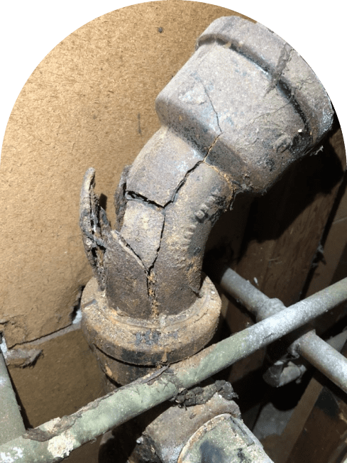 11 (1) 1 Cracked, deteriorating pipe in need of repair.