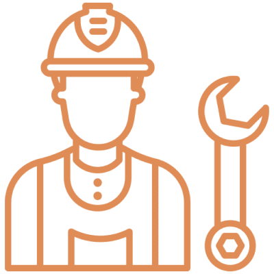 Mask group-4 Worker icon with hard hat and wrench.